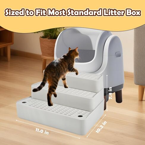 SpaceTime Adjustable Cat Ramp Cat Steps for Litter Box,Detachable Elevated Litter Mat Trapping Litter Box Mat with Filter Function for Floor,Non-Slip Catcher Stair for Small & Elderly Cats (Grey) in Saudi Arabia
