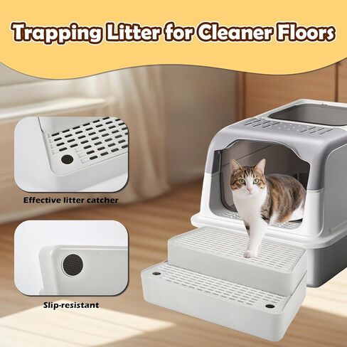 SpaceTime Adjustable Cat Ramp Cat Steps for Litter Box,Detachable Elevated Litter Mat Trapping Litter Box Mat with Filter Function for Floor,Non-Slip Catcher Stair for Small & Elderly Cats (Grey) in Saudi Arabia