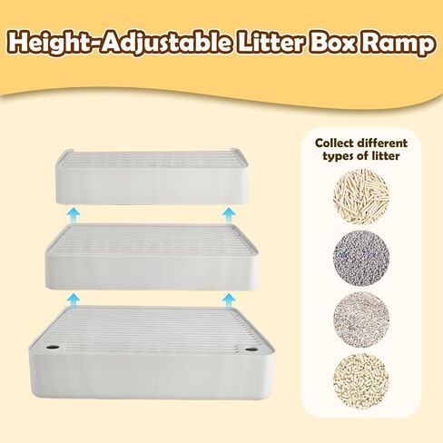 SpaceTime Adjustable Cat Ramp Cat Steps for Litter Box,Detachable Elevated Litter Mat Trapping Litter Box Mat with Filter Function for Floor,Non-Slip Catcher Stair for Small & Elderly Cats (Grey) in Saudi Arabia
