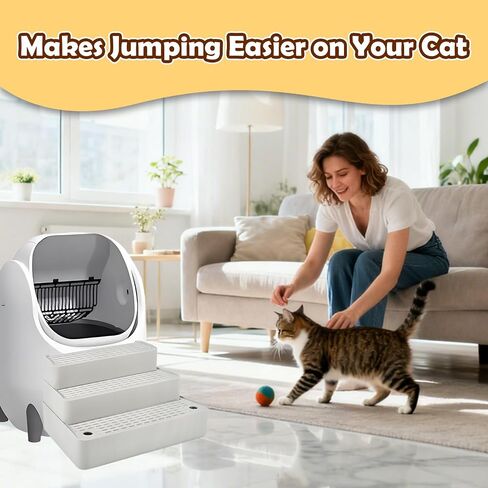 SpaceTime Adjustable Cat Ramp Cat Steps for Litter Box,Detachable Elevated Litter Mat Trapping Litter Box Mat with Filter Function for Floor,Non-Slip Catcher Stair for Small & Elderly Cats (Grey) in Saudi Arabia