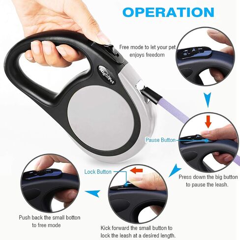 Heavy Duty Retractable Dog Leash-16ft Strong & Durable Walking Leash for S to L Dogs up to 45/115 lbs, Upgraded Lock System, Non Slip Grip, Tangle Free (Purple, Small/Medium) in Saudi Arabia