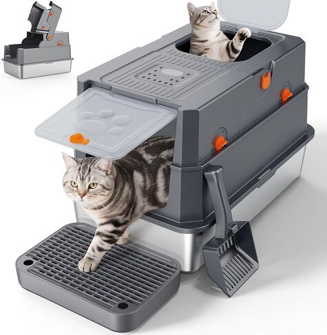 FURTIME Stainless Steel Litter Box with Lid, Enclosed Metal Cat Litter Box in Saudi Arabia