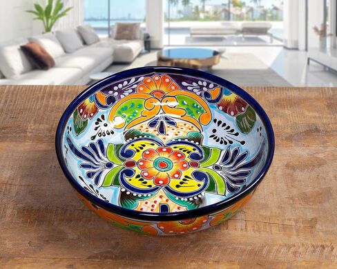 Mexican Talavera Pottery Large Serving Bowl, Handpainted Ceramic Pasta Bowl, Fruit Bowl, Hand Crafted Decorative Bowl for Salad Party Serving Bakeware Handmade Mexico Kitchen Art Unique Gift Platter in Saudi Arabia