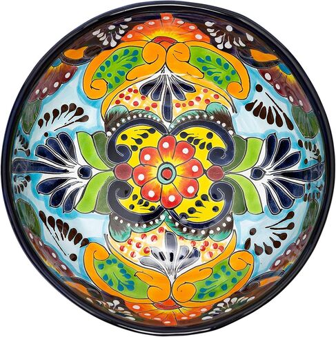 Mexican Talavera Pottery Large Serving Bowl, Handpainted Ceramic Pasta Bowl, Fruit Bowl, Hand Crafted Decorative Bowl for Salad Party Serving Bakeware Handmade Mexico Kitchen Art Unique Gift Platter in Saudi Arabia