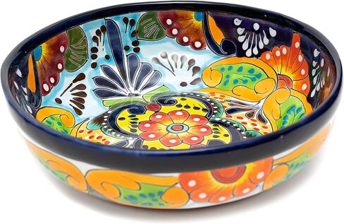 Mexican Talavera Pottery Large Serving Bowl, Handpainted Ceramic Pasta Bowl, Fruit Bowl, Hand Crafted Decorative Bowl for Salad Party Serving Bakeware Handmade Mexico Kitchen Art Unique Gift Platter in Saudi Arabia