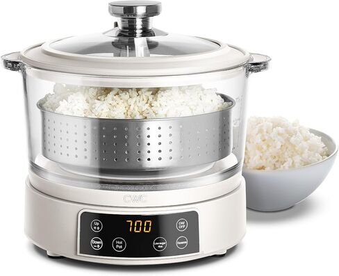 COOK WITH COLOR 3L Glass Mini Low Carb Rice Cooker – Holds 2 Cups Raw/Makes 6 Cups Cooked with Auto Lift Filter Basket, Hotpot & Steamer for Rice, Grains, Digital Panel with Keep Warm, Cream in Saudi Arabia