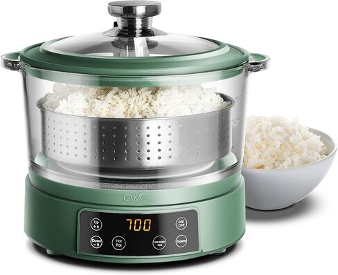 COOK WITH COLOR 3L Glass Mini Low Carb Rice Cooker – Holds 2 Cups Raw/Makes 6 Cups Cooked with Auto Lift Filter Basket, Hotpot & Steamer for Rice, Grains, Digital Panel with Keep Warm, Cream in Saudi Arabia