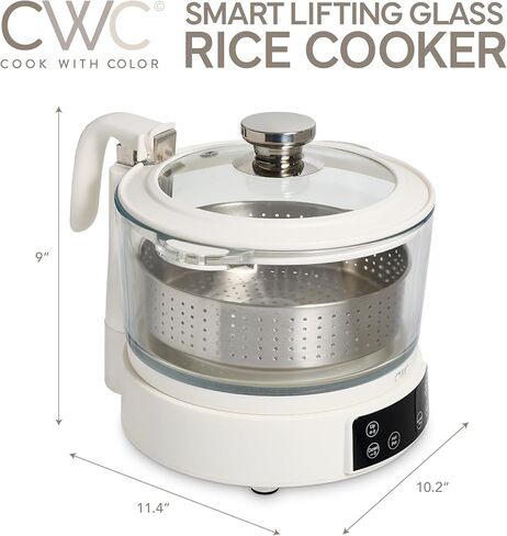 COOK WITH COLOR 3L Glass Mini Low Carb Rice Cooker – Holds 2 Cups Raw/Makes 6 Cups Cooked with Auto Lift Filter Basket, Hotpot & Steamer for Rice, Grains, Digital Panel with Keep Warm, Cream in Saudi Arabia
