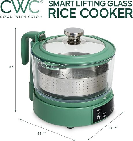 COOK WITH COLOR 3L Glass Mini Low Carb Rice Cooker – Holds 2 Cups Raw/Makes 6 Cups Cooked with Auto Lift Filter Basket, Hotpot & Steamer for Rice, Grains, Digital Panel with Keep Warm, Cream in Saudi Arabia