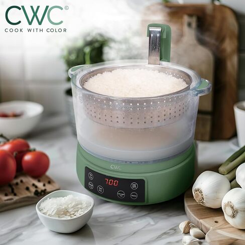 COOK WITH COLOR 3L Glass Mini Low Carb Rice Cooker – Holds 2 Cups Raw/Makes 6 Cups Cooked with Auto Lift Filter Basket, Hotpot & Steamer for Rice, Grains, Digital Panel with Keep Warm, Cream in Saudi Arabia