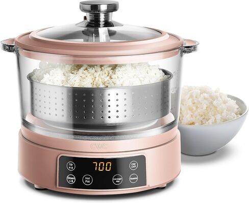 COOK WITH COLOR 3L Glass Mini Low Carb Rice Cooker – Holds 2 Cups Raw/Makes 6 Cups Cooked with Auto Lift Filter Basket, Hotpot & Steamer for Rice, Grains, Digital Panel with Keep Warm, Cream in Saudi Arabia