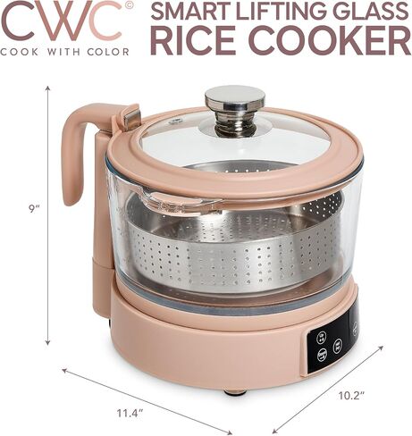 COOK WITH COLOR 3L Glass Mini Low Carb Rice Cooker – Holds 2 Cups Raw/Makes 6 Cups Cooked with Auto Lift Filter Basket, Hotpot & Steamer for Rice, Grains, Digital Panel with Keep Warm, Cream in Saudi Arabia