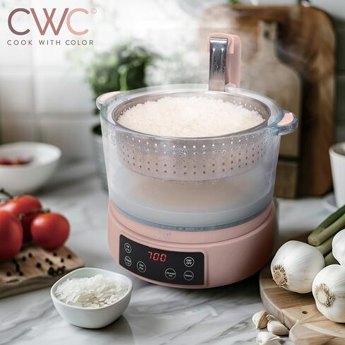 COOK WITH COLOR 3L Glass Mini Low Carb Rice Cooker – Holds 2 Cups Raw/Makes 6 Cups Cooked with Auto Lift Filter Basket, Hotpot & Steamer for Rice, Grains, Digital Panel with Keep Warm, Cream in Saudi Arabia