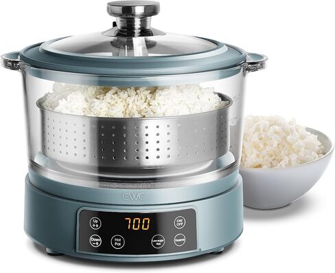 COOK WITH COLOR 3L Glass Mini Low Carb Rice Cooker – Holds 2 Cups Raw/Makes 6 Cups Cooked with Auto Lift Filter Basket, Hotpot & Steamer for Rice, Grains, Digital Panel with Keep Warm, Cream in Saudi Arabia