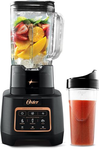 خلاط Oster Extreme Mix، وعاء زجاجي سعة 64 أونصة، 3 وظائف iBlend محددة مسبقًا، 1600 واط، مجموعة شفرات ذات 10 نقاط مع طلاء تيتانيوم وكوب Blend-N-Go سعة 24 أونصة in Kuwait