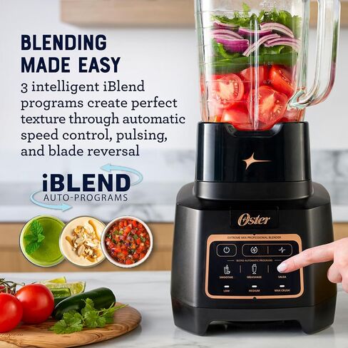 خلاط Oster Extreme Mix، وعاء زجاجي سعة 64 أونصة، 3 وظائف iBlend محددة مسبقًا، 1600 واط، مجموعة شفرات ذات 10 نقاط مع طلاء تيتانيوم وكوب Blend-N-Go سعة 24 أونصة in Kuwait