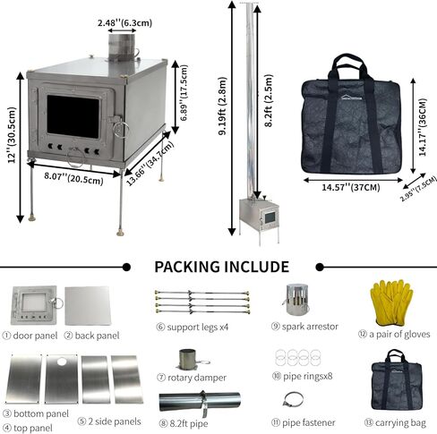 DANCHEL Outdoor T1 T1 خفيفة الوزن من التيتانيوم موقد خيمة ساخنة مع أنبوب مدخنة 6.5 قدم ، ومرض شرارة ، وموقد خيمة محمول لشخص واحد لتخييم الطهي in Saudi Arabia