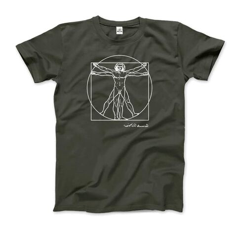 تي شيرت ليوناردو دافنشي، Vitruvian Man Sketch (للبالغين والأطفال وأكمام قصيرة وطويلة) in Kuwait