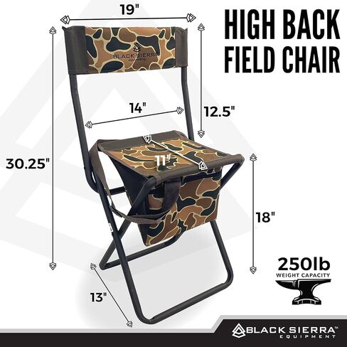 Black Sierra Equipment Folding Chair with High Back for Hunting, Lightweight, Heavy Duty, Fishing Chair Supports 250 LBS, Folding Camping Chair in Saudi Arabia