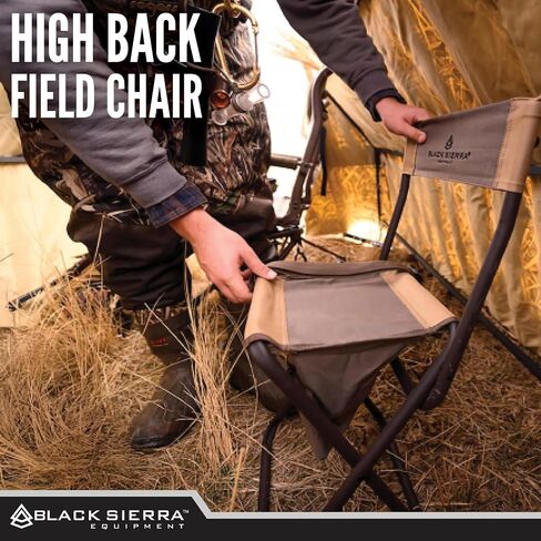 Black Sierra Equipment Folding Chair with High Back for Hunting, Lightweight, Heavy Duty, Fishing Chair Supports 250 LBS, Folding Camping Chair in Saudi Arabia