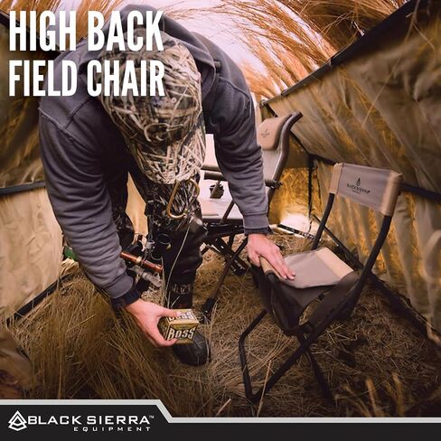 Black Sierra Equipment Folding Chair with High Back for Hunting, Lightweight, Heavy Duty, Fishing Chair Supports 250 LBS, Folding Camping Chair in Saudi Arabia