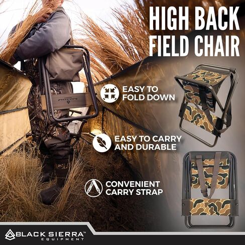 Black Sierra Equipment Folding Chair with High Back for Hunting, Lightweight, Heavy Duty, Fishing Chair Supports 250 LBS, Folding Camping Chair in Saudi Arabia
