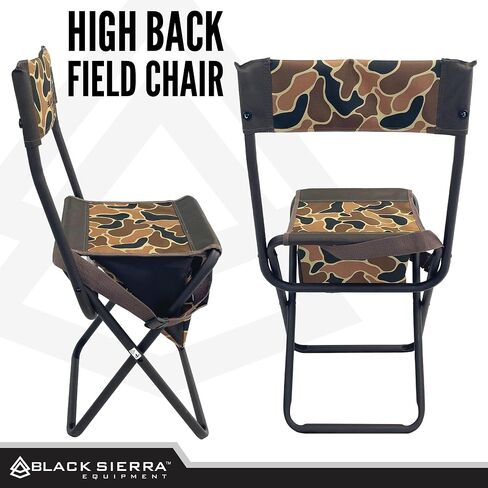 Black Sierra Equipment Folding Chair with High Back for Hunting, Lightweight, Heavy Duty, Fishing Chair Supports 250 LBS, Folding Camping Chair in Saudi Arabia