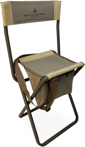 Black Sierra Folding Hunting Stool w/Under Seat Storage Pouch and Carry Strap, Lightweight Portable Hunt Chair w/Backrest, Heavy-Duty Steel Frame Supports 250 LBS, for Hunting, Fishing in Kuwait