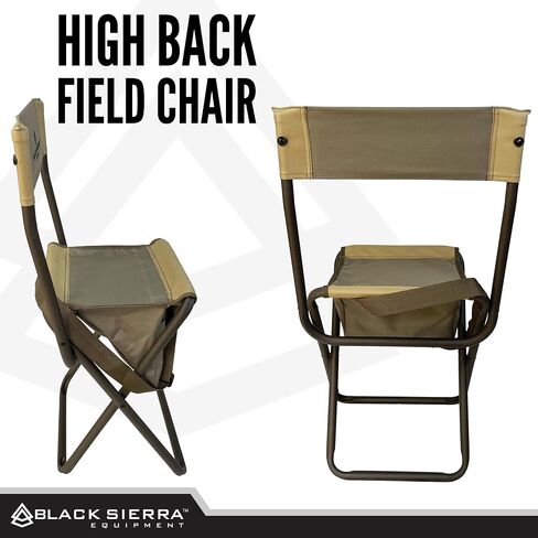 Black Sierra Folding Hunting Stool w/Under Seat Storage Pouch and Carry Strap, Lightweight Portable Hunt Chair w/Backrest, Heavy-Duty Steel Frame Supports 250 LBS, for Hunting, Fishing in Kuwait