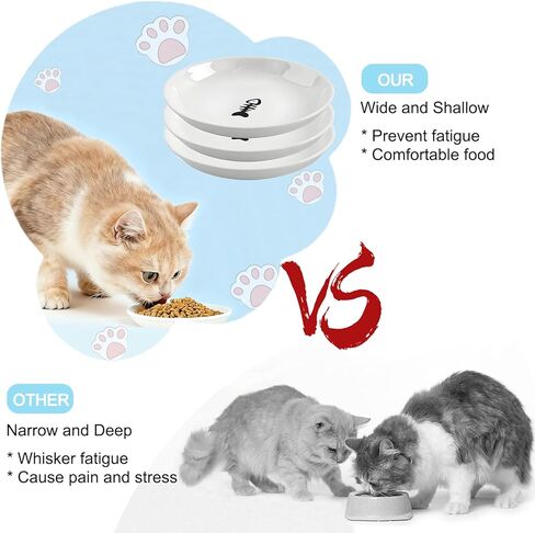 3 Pack Cat Food Bowl Ceramic Cat Bowls for Indoor Cats Plates Anti Whisker Fatigue Bowl Set，5.9 inch Wide Shallow Ceramic Cats Dishes for Food and Water (Cat's Paw+Fishbone) in Saudi Arabia