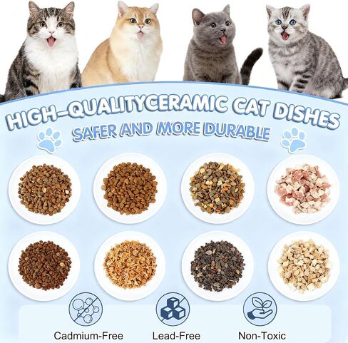 3 Pack Cat Food Bowl Ceramic Cat Bowls for Indoor Cats Plates Anti Whisker Fatigue Bowl Set，5.9 inch Wide Shallow Ceramic Cats Dishes for Food and Water (Cat's Paw+Fishbone) in Saudi Arabia