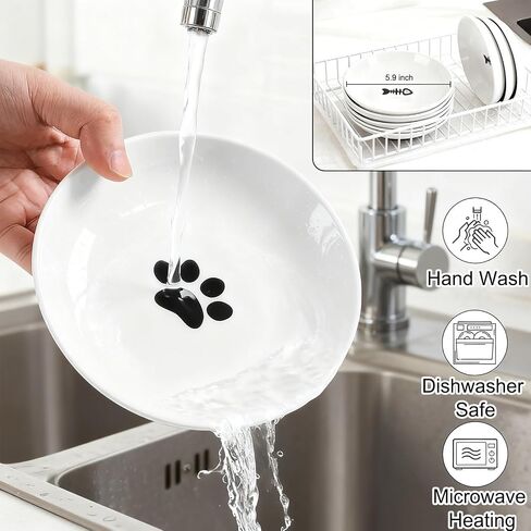 3 Pack Cat Food Bowl Ceramic Cat Bowls for Indoor Cats Plates Anti Whisker Fatigue Bowl Set，5.9 inch Wide Shallow Ceramic Cats Dishes for Food and Water (Cat's Paw+Fishbone) in Saudi Arabia