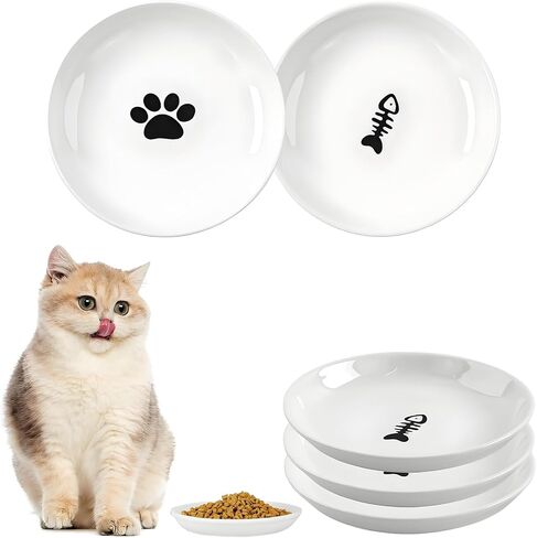 3 Pack Cat Food Bowl Ceramic Cat Bowls for Indoor Cats Plates Anti Whisker Fatigue Bowl Set，5.9 inch Wide Shallow Ceramic Cats Dishes for Food and Water (Cat's Paw+Fishbone) in Saudi Arabia