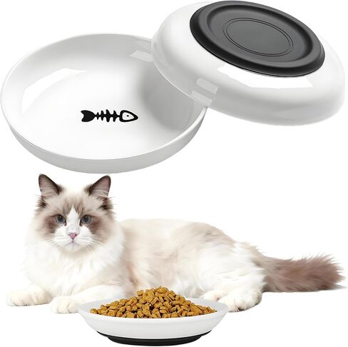 3 Pack Cat Food Bowl Ceramic Cat Bowls for Indoor Cats Plates Anti Whisker Fatigue Bowl Set，5.9 inch Wide Shallow Ceramic Cats Dishes for Food and Water (Cat's Paw+Fishbone) in Saudi Arabia