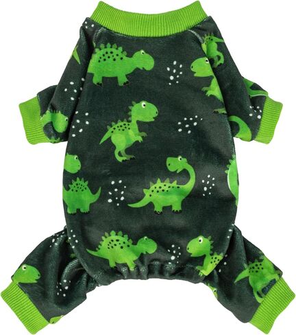 Fitwarm Dinosaur Dog Fleece Pajamas, Warm Clothes for Small Dogs Boy, Cozy Pet Onesie with Feet, Dark Green, Bright Green, Large in Saudi Arabia