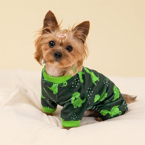 Fitwarm Dinosaur Dog Fleece Pajamas, Warm Clothes for Small Dogs Boy, Cozy Pet Onesie with Feet, Dark Green, Bright Green, Large in Saudi Arabia