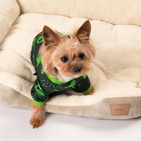 Fitwarm Dinosaur Dog Fleece Pajamas, Warm Clothes for Small Dogs Boy, Cozy Pet Onesie with Feet, Dark Green, Bright Green, Large in Saudi Arabia
