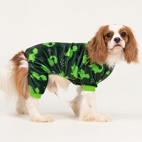 Fitwarm Dinosaur Dog Fleece Pajamas, Warm Clothes for Small Dogs Boy, Cozy Pet Onesie with Feet, Dark Green, Bright Green, Large in Saudi Arabia