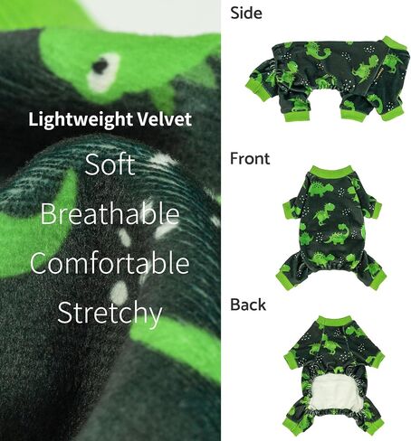 Fitwarm Dinosaur Dog Fleece Pajamas, Warm Clothes for Small Dogs Boy, Cozy Pet Onesie with Feet, Dark Green, Bright Green, Large in Saudi Arabia