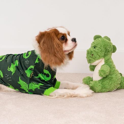 Fitwarm Dinosaur Dog Fleece Pajamas, Warm Clothes for Small Dogs Boy, Cozy Pet Onesie with Feet, Dark Green, Bright Green, Large in Saudi Arabia