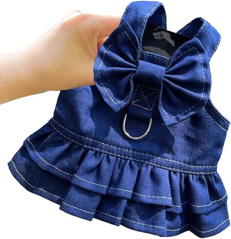Dog Denim Dresses Bow Princess Harness Dress Summer Dog Apparel with Leash Ring for Medium Large Dog Cat Small Pets Animals in Saudi Arabia