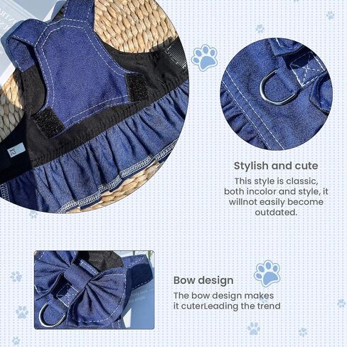 Dog Denim Dresses Bow Princess Harness Dress Summer Dog Apparel with Leash Ring for Medium Large Dog Cat Small Pets Animals in Saudi Arabia