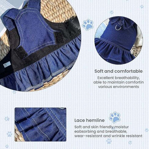 Dog Denim Dresses Bow Princess Harness Dress Summer Dog Apparel with Leash Ring for Medium Large Dog Cat Small Pets Animals in Saudi Arabia