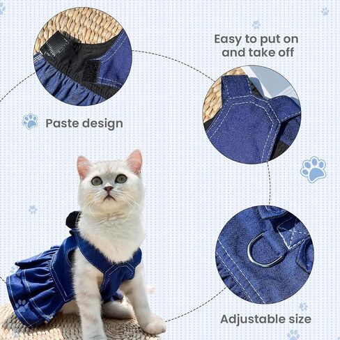 Dog Denim Dresses Bow Princess Harness Dress Summer Dog Apparel with Leash Ring for Medium Large Dog Cat Small Pets Animals in Saudi Arabia