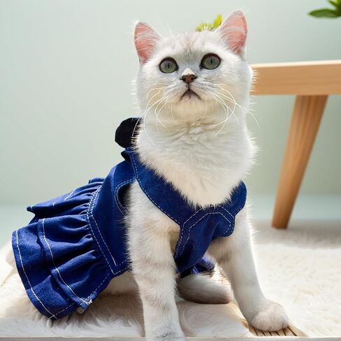 Dog Denim Dresses Bow Princess Harness Dress Summer Dog Apparel with Leash Ring for Medium Large Dog Cat Small Pets Animals in Saudi Arabia