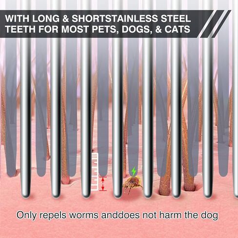 مشط كهربائي للحيوانات الأليفة لإزالة البراغيث والقمل - مشط معدني قابل لإعادة الشحن يزيل بأمان الشعر العائم من الكلاب والقطط والأرانب ذات الشعر الطويل أو القصير in Kuwait