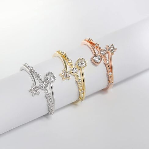 Meissa Sterling Silver Rings for Women Heart Star Ring Stacking Gold Ring Minimalist Diamond Ring Handmade Jewelry Size Adjustable in Kuwait