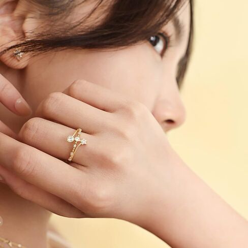 Meissa Sterling Silver Rings for Women Heart Star Ring Stacking Gold Ring Minimalist Diamond Ring Handmade Jewelry Size Adjustable in Kuwait