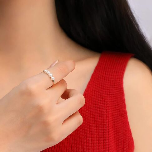 Anxiety Fidget Ring for Women 925 Sterling Silver Spinning Ring Gold Ring Anxiety Relieving Fidget Ring Stress Relief Healing Ring Pearl Bead Ring (Rose Gold) in Saudi Arabia
