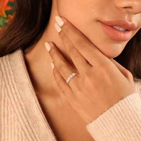 Anxiety Fidget Ring for Women 925 Sterling Silver Spinning Ring Gold Ring Anxiety Relieving Fidget Ring Stress Relief Healing Ring Pearl Bead Ring (Rose Gold) in Saudi Arabia